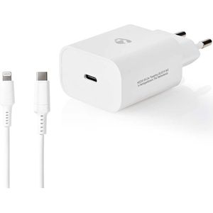Oplader - 1,67 A / 2,22 A / 3,0 A - Outputs: 1 - Poorttype: 1x USB-C - Lightning 8-Pins (Los) Kabel - 2.0 m - 15 / 20 / 20 W - Automatische Voltage Selectie