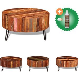 vidaXL Salontafel rond massief gerecycled hout - Tafel - Inclusief Houtreiniger en verfrisser