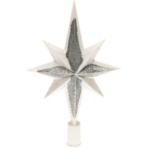 Decoris kerstboom piek - ster - wit/zilver - kunststof - 25,5 cm