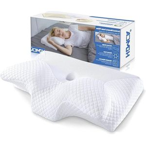 Memory Foam Contour Nekkussen - Orthopedisch Kussen voor Zijslapers, Terug- en Buikslapers - Wit - 60 x 35 x 8/12cm