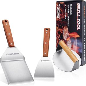 Burgerset (3-delig) roestvrij staal incl. hamburgerpers, 2 grillspatels, hamburgerspatel set met grote grillspatel en burger Smasher van roestvrij staal voor Smash Burger, gasgrill,