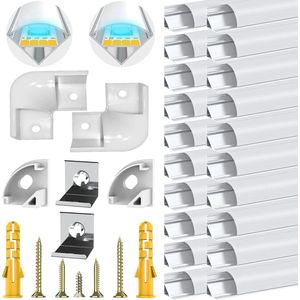 20 Stuks 1 m / 33 ft Aluminium Profiel voor LED-Stripverlichting - Melkwitte Afdekking - Eindkappen en Bevestigingsclips