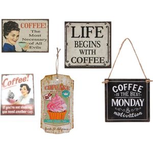 Koffie magneten hangbordjes wandbordje decoratie koelkastmagneet koffieliefhebbers set