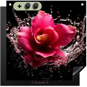 KitchenYeah® Inductie beschermer 78x78 cm - Roze - Bloem - Water - Kookplaataccessoires - Afdekplaat voor kookplaat & Spatscherm achterwand - Inductiebeschermer - Inductiemat - Inductieplaat mat - Keuken decoratie