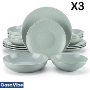 CasaVibe Luxe Serviesset – 48 delig – 12 persoons – Porselein - Bordenset – Dinner platen – Dessertborden - Kommen - Mokken - Set - Licht Groen
