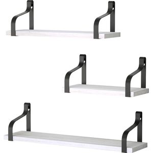Wandplank wit hout plank wand U-vorm zwevende plank set van 3, ideaal voor woonkamer slaapkamer hal badkamer, lengte 43/33/23cm, wit en zwart