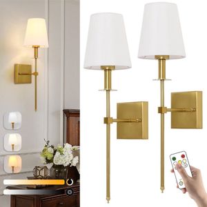 Wandlamp Oplaadbaar - Oplaadbare Wandlamp Met Afstandsbediening Dimbare Batterij Oplaadbaar Wandverlichting Draadloos Nachtlampje Voor Slaapkamer Woonkamer Trap Hal Goud 2 Stuks Wandlamp Oplaadbaar