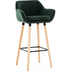 In And OutdoorMatch Barkruk Kamden Angel - Groen - Fluweel - Hout - Modern Design - 4-poots Onderstel - Rugleuning - Voetensteun - Voor Keuken en Bar - Gestoffeerde Zitting