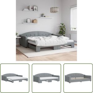 The Living Store Slaapbank onderschuifbed matrassen 100x200 cm stof lichtgrijs - Slaapbank - Tweepersoonsbed - Sofa Bed - Multifunctionele Meubels - Comfortabele Slaapbank