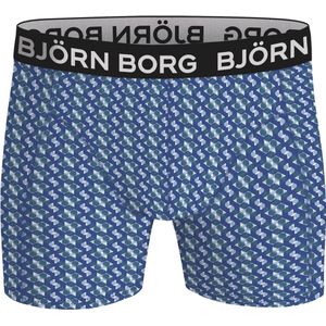 Björn Borg Cotton Stretch boxers - heren boxers normale lengte (1-pack) - blauw dessin - Maat: S