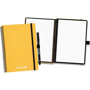 Bambook Colourful uitwisbaar notitieboek - Geel - A5 - Geruite pagina's - Duurzaam, herbruikbaar whiteboard schrift - Met 1 gratis stift