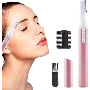 Wenkbrauweppilator voor dames - Draagbaar mini-elektrisch scheerapparaat voor wenkbrauwen, lippen en lichaam (Roze)