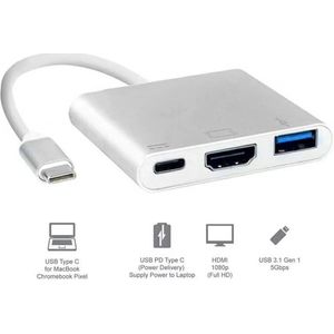 Harris and Hertz - USB-C naar HDMI - 3 in 1 Adapter - 4K@30Hz HDMI - USB Hub 3.0 (10gbps) - PD100W - USB-C Opladen