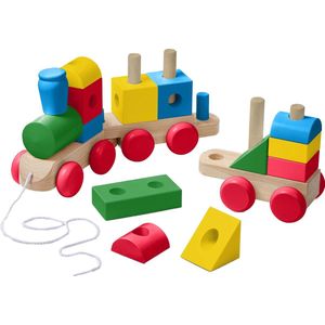 Melissa & Doug Extra grote houten stapeltrein - Klassiek houten peuterspeelgoed met 4 kleuren (17-delig)