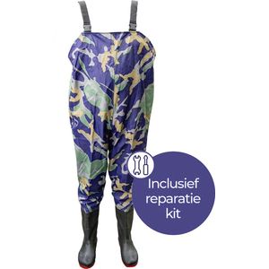 EASTWALL Waadpak – Schoenmaat 43 – Waterdicht PVC – Waadbroek met laarzen – Warmtepak – Lieslaarzen – Blauw Camouflage