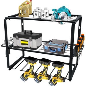 Wandhouder voor Power Tool Organizer - metalen boorhouder en schroevendraaierhouder - gereedschapsrek voor wandmontage - garagegereedschap organisatie - 3-laagse accuboorhouder voor garage en huis