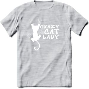 Crazy Cat Lady - Katten T-Shirt Kleding Cadeau | Dames - Heren - Unisex | Kat / Dieren shirt | Grappig Verjaardag kado | Tshirt Met Print | - Licht Grijs - Gemaleerd - S