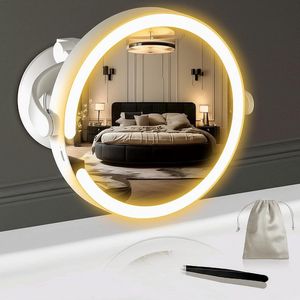 Make-upspiegel met verlichting en nanometer, sterke zuignap, cosmeticaspiegel 20-voudig, met verlichting en vergroting, dimbare vergrotingsspiegel met licht, 25 cm in hoogte verstelbaar