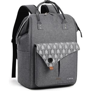 Rugzak dames schooltas met laptopvak & anti-diefstal tas, 15,6 inch laptoprugzak, Grijze pijldruk, Casual