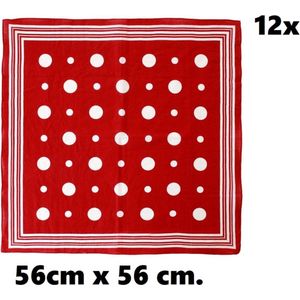 12x Zakdoek luxe rood met witte bolletjes en strepen 56cm x 56cm- Boeren zakdoek bandana boeren carnaval feest sjaal