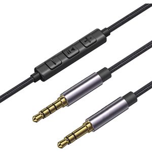 Aux kabel met volumeregelaar en microfoon - 3.5mm Jack naar 3.5mm Jack audiokabel - Voor koptelefoon, tablet, computer, laptop, auto, smartphone en meer