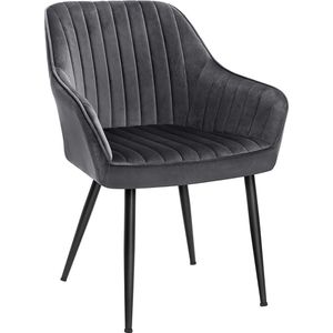 Eetkamerstoel - Eetkamerstoelen - Eetkamerstoel met armleuning - Eetstoel - Gestoffeerde stoel - 6.5 kg - Metaal - Fluweel - Zwart - 62.5 x 60 x 58 cm