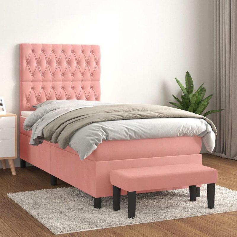 vidaXL - Boxspring - met - matras - fluweel - rozex190 - cm