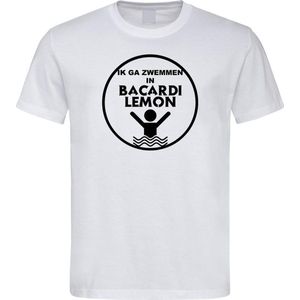 Wit T-Shirt met “ Ik ga zwemmen in Bacardi Lemon “ print Zwart Size XXL