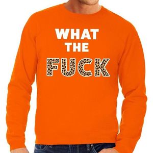 What the Fuck tijgerpint tekst sweater oranje heren - heren trui What the Fuck tijgerpint - oranje kleding XL
