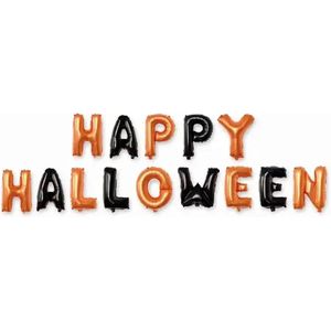 Festivz Happy Halloween Letters Oranje Zwart Ballonnen met Lint – Decoratie – Feestversiering - Halloween – Orange - Zwart - Feest