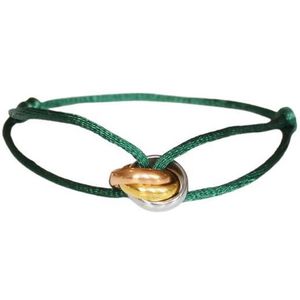 Tricolor Armband - Satijn Groen - Bedels Goud/Zilver/Rose - Dames - Lieve Jewels