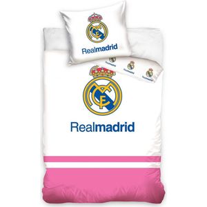 Carbotex - Dekbedovertrek Ledikant - Real Madrid Logo - Wit / Roze - 100 x 135 Cm - Katoen