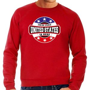 Have fear United States is here sweater met sterren embleem in de kleuren van de Amerikaanse vlag - rood - heren - Amerika supporter / Amerikaans elftal fan trui / EK / WK / kleding XL