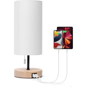 Aigostar 13AS4 - Bureaulamp - 2 USB Oplaadpoorten - E27 fitting - Leeslamp - Tafellamp - Met lampenkap - Klassiek - Wit