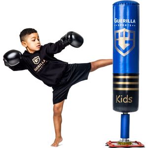 Guerilla Sports – Staande Bokszak ""KIDS BLUE"" - Kickbokszak met stevige voet in hoogwaardige kwaliteit – Exclusief bokshandschoenen – Kids – Boksbal kind