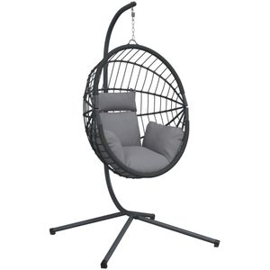 vidaXL Hangstoel met standaard rattan en staal grijs - Hangstoel - Hangstoelen - Schommelstoel - Stoelschommel