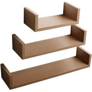 Happyment Zwevende Boekenplank - Wandplank voor tegen de muur - Set van 3 - Wandplanken - Wandrek - Fotoplank kinderkamer - Bruin - Hout MDF