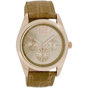 OOZOO Timepieces - Rosé goudkleurige horloge met camel leren band - C7622