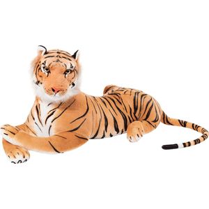 BRUBAKER XXL Tijger Knuffel Bruin 110 cm - Liggende Knuffel