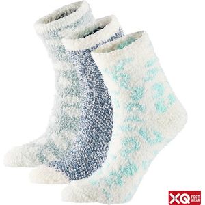 XQ - Bedsokken Dames - Blauw/Grijs - 3-Pak - One Size - Slaapsokken dames