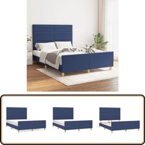 vidaXL Bedframe - Stof - Blauw - 140x190 cm - Zonder matras Bed Frame - Boxspring - Tweepersoonsbed - Hoofdbord - Blauwdruk
