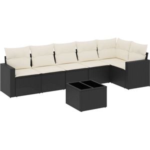 vidaXL Loungeset 7-delig - Poly Rattan - Zwart
