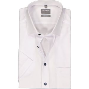 OLYMP comfort fit overhemd - korte mouw - structuur - wit - Strijkvrij - Boordmaat: 45