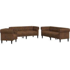 vidaXL-3-delige-Loungeset-stof-bruin