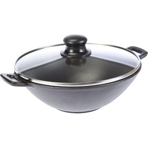 Gietijzeren wok met deksel en stoomrooster - Mini-wokset 24 cm