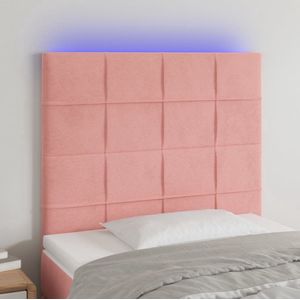 The Living Store Hoofdbord LED 80x5x118/128 cm fluweel roze - Hoofdboard - Hoofdbord Roze - Led Hoofdbord - Velvet Hoofdbord - Adjustable Headboard