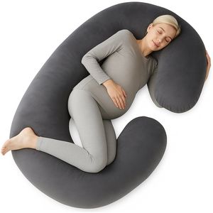 Earkings Zwangerschapskussen Zijslaapkussen 140x70cm C-vorm met Afneembare hoes - Body Pillow donkergrijs