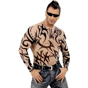 Widmann -Tattoo Shirt Stam, Man - zwart,beige - Medium / Large - Carnavalskleding - Verkleedkleding