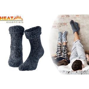 Heat Essentials - Antislip Sokken Heren - Blauw - 43/46 - Wollen Sokken - Huissokken Heren - Noorse Sokken - Unisex