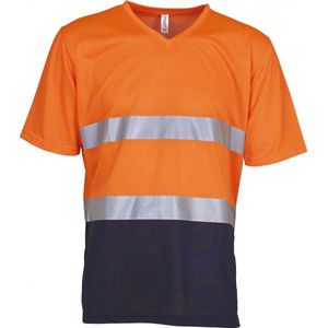 T-shirt Unisex L Yoko V-hals Korte mouw Hi Vis Orange / Navy 100% Polyester